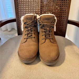 UGG Tan Lace-Up Boots with Shearling